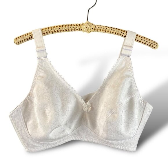 Womens Bra 40D White Floral Jaquarde Wirefree Adjustable Full Coverage Lingerie - Picture 1 of 7